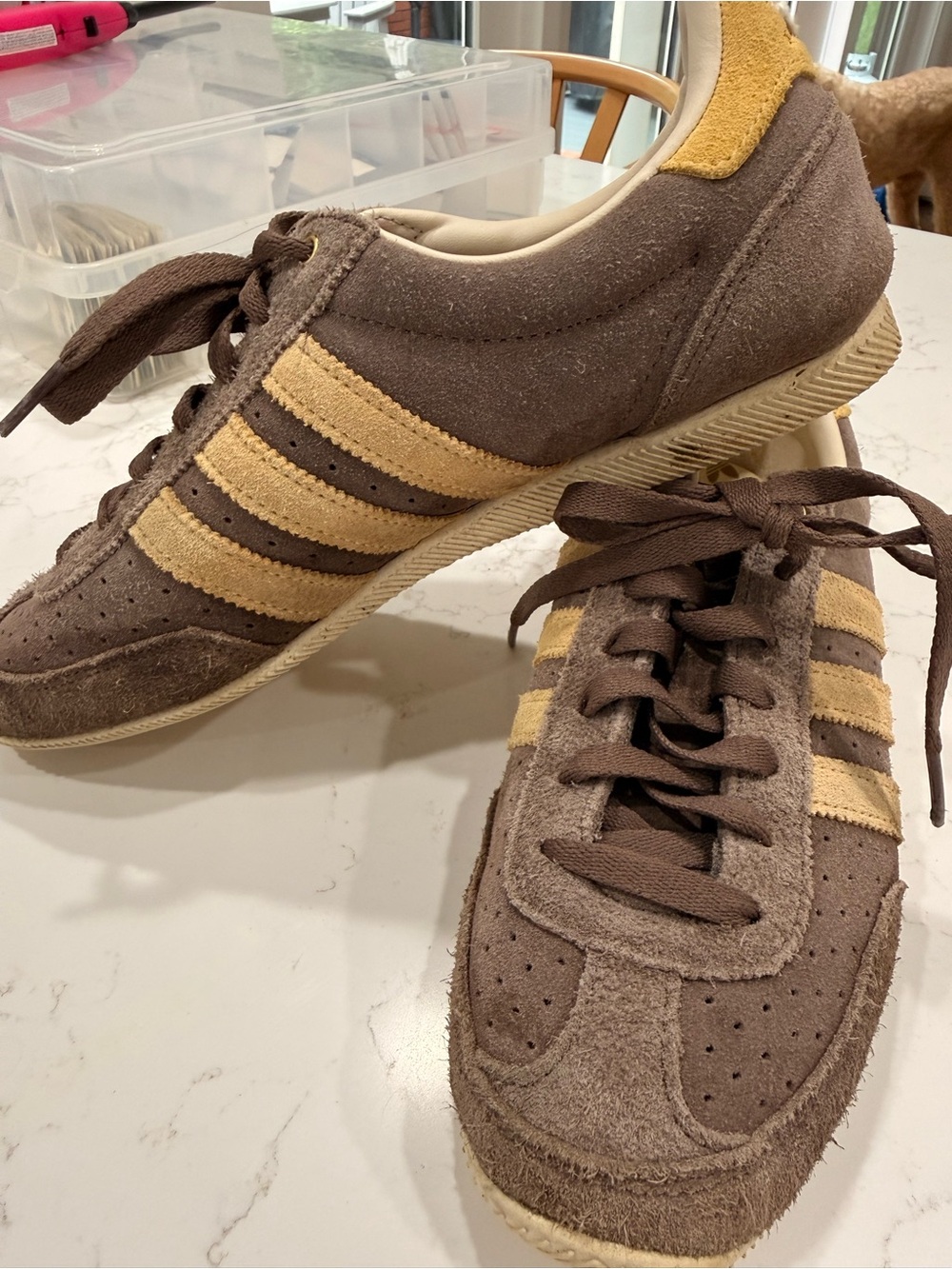 adidas Women's Suede Sneakers - Brown & Cream Stripes